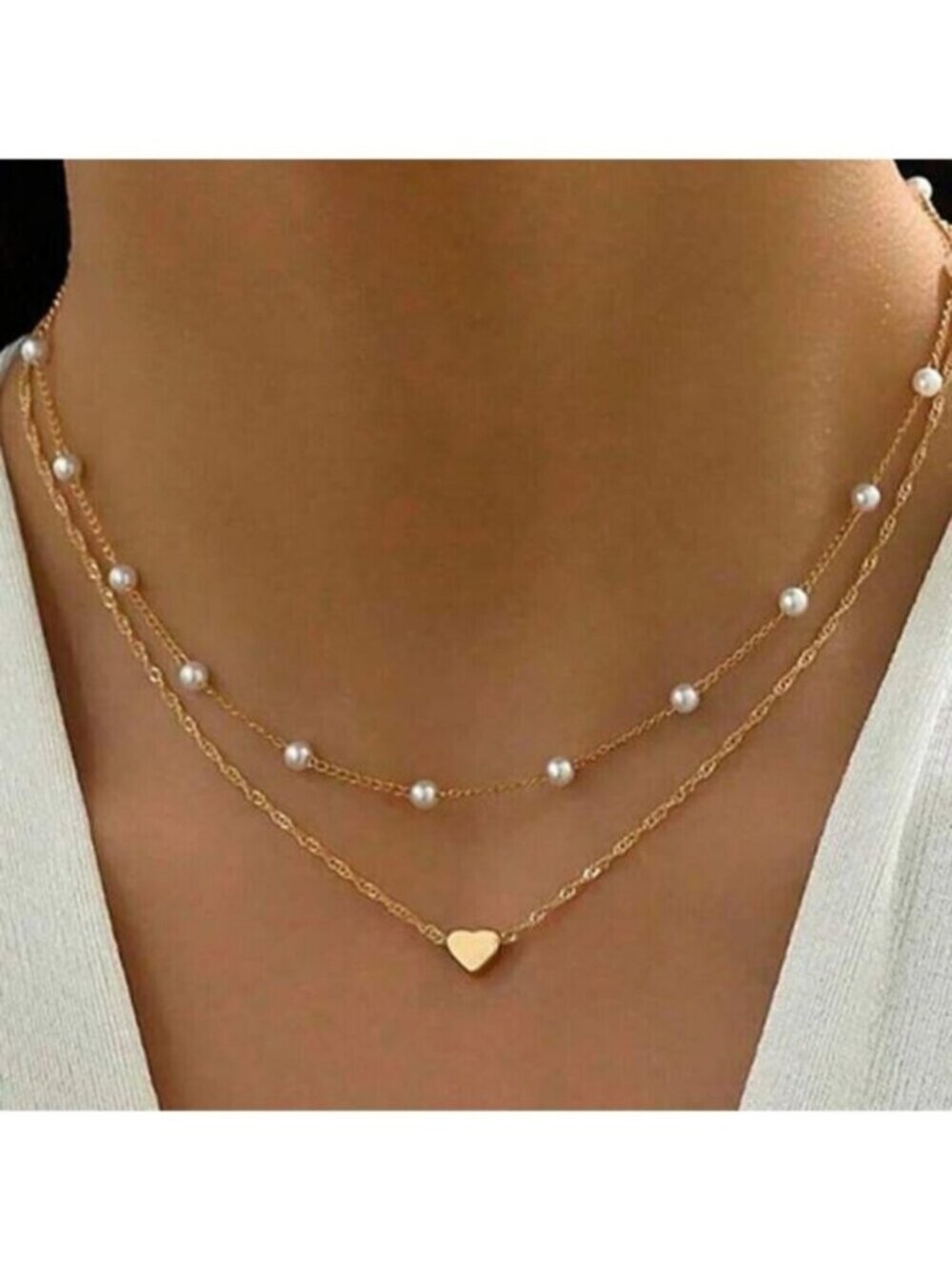 Layered Heart & Pearl Necklace